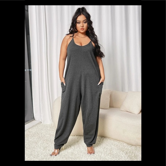 Women's Shein Dual Pocket Loose Cami Jumpsuit, Heather Gray -